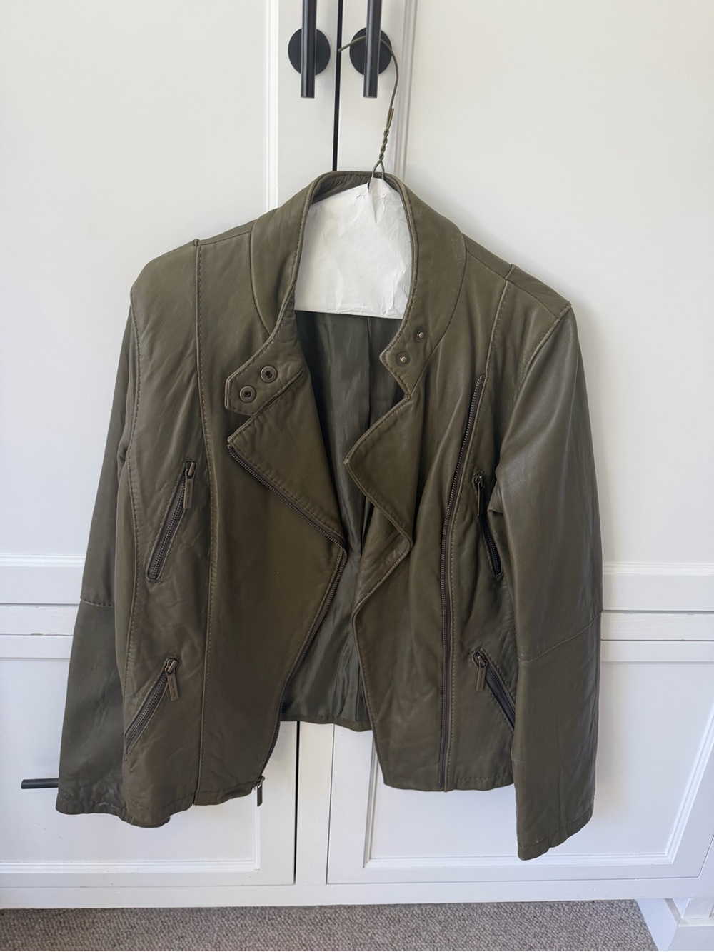 Michael Kors Olive Green Leather Moto Jacket